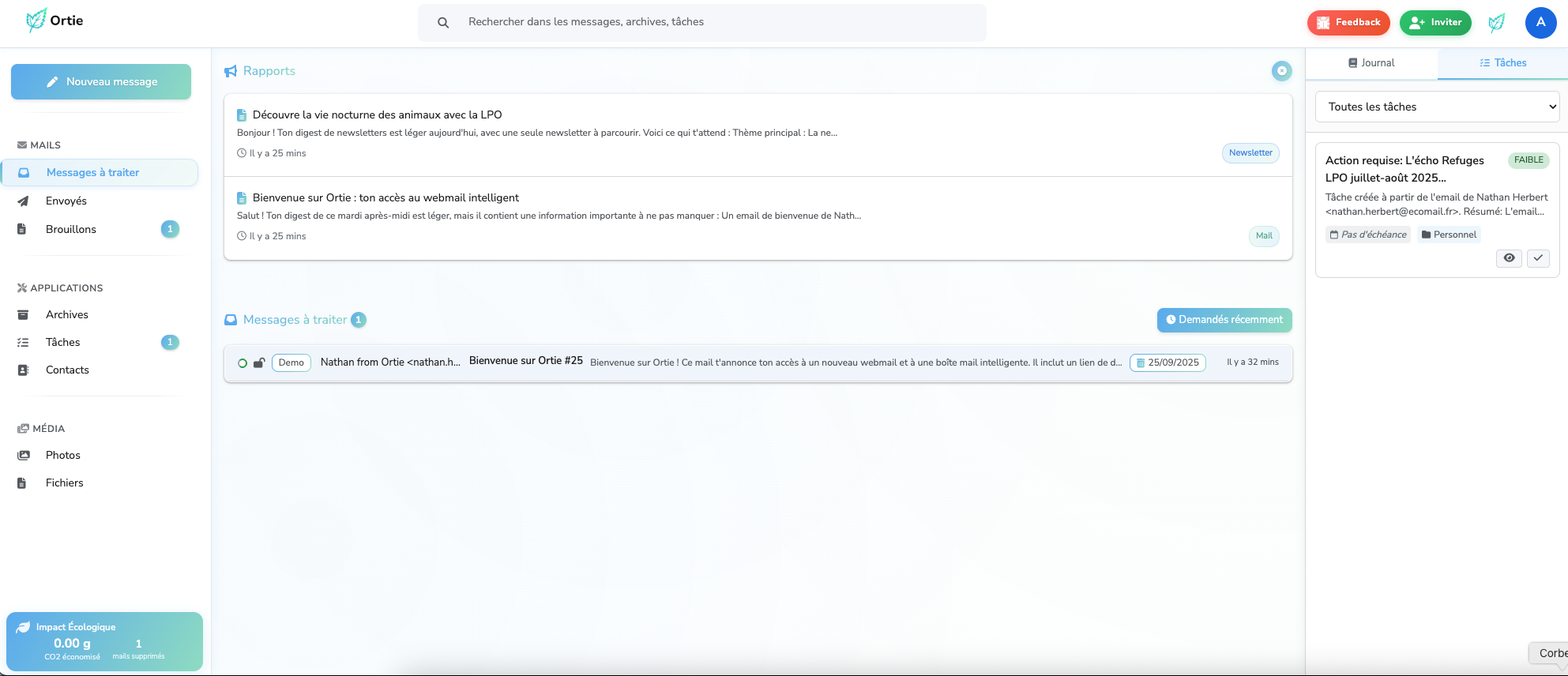 Interface avec sidebar tâches