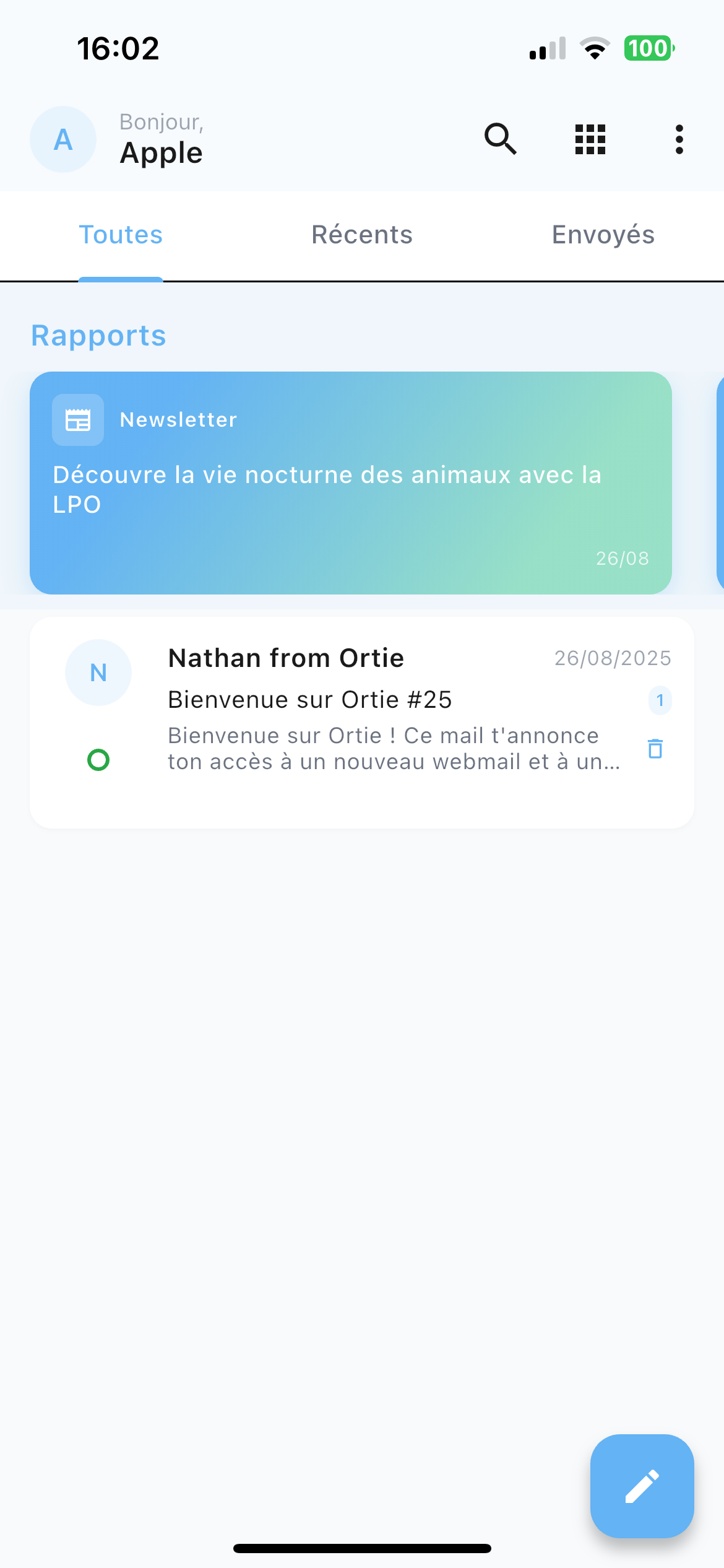 Liste des conversations mobile