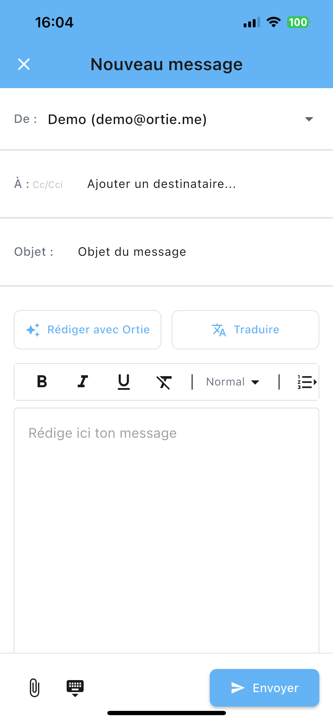 Composition d'email mobile