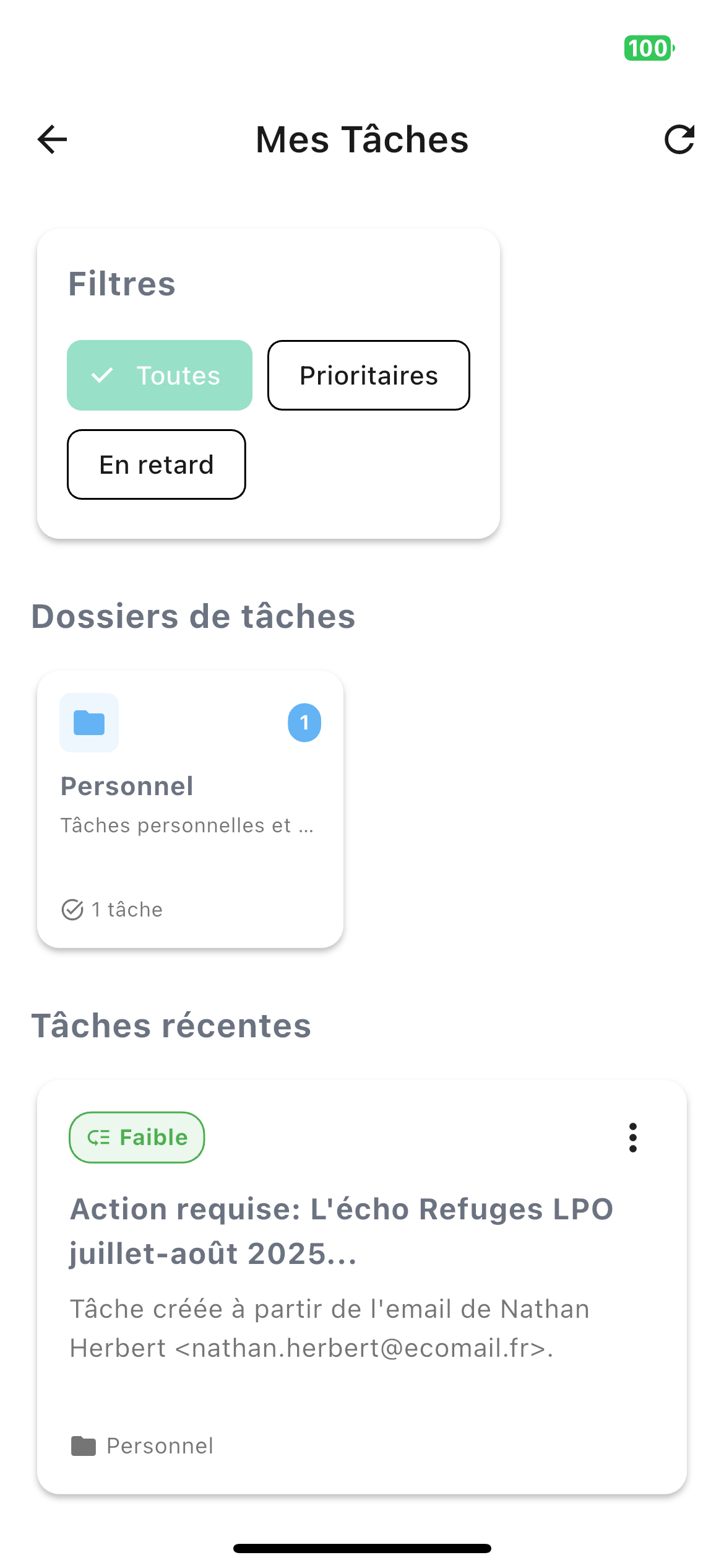 Liste des tâches mobile
