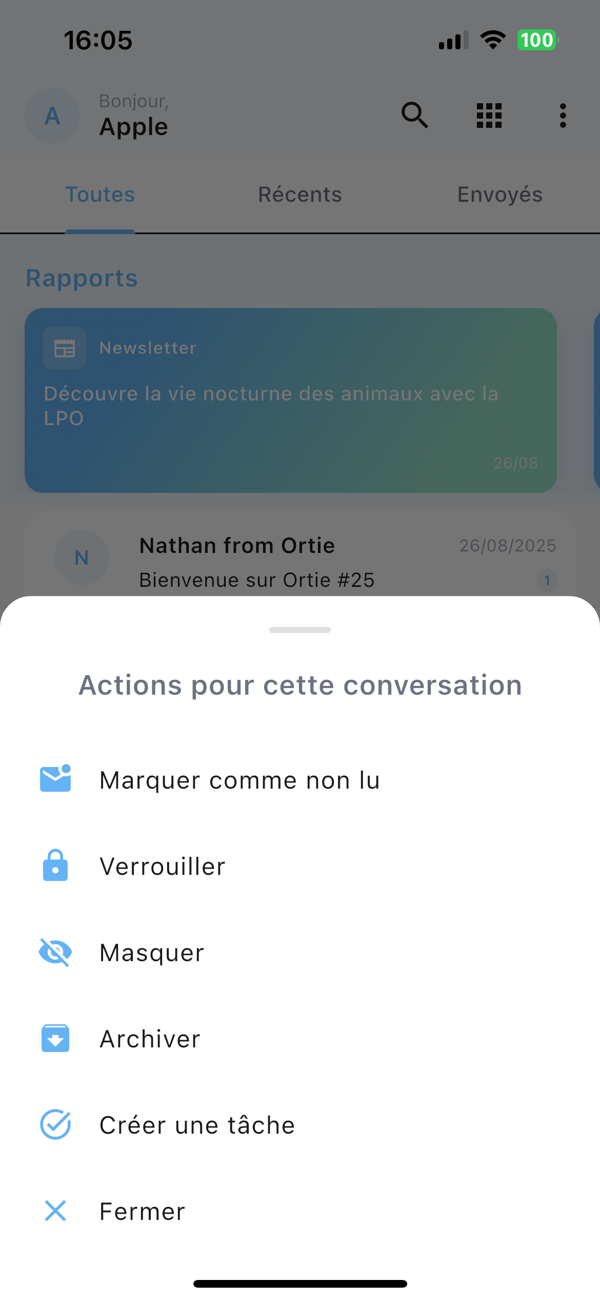 Options d'email mobile